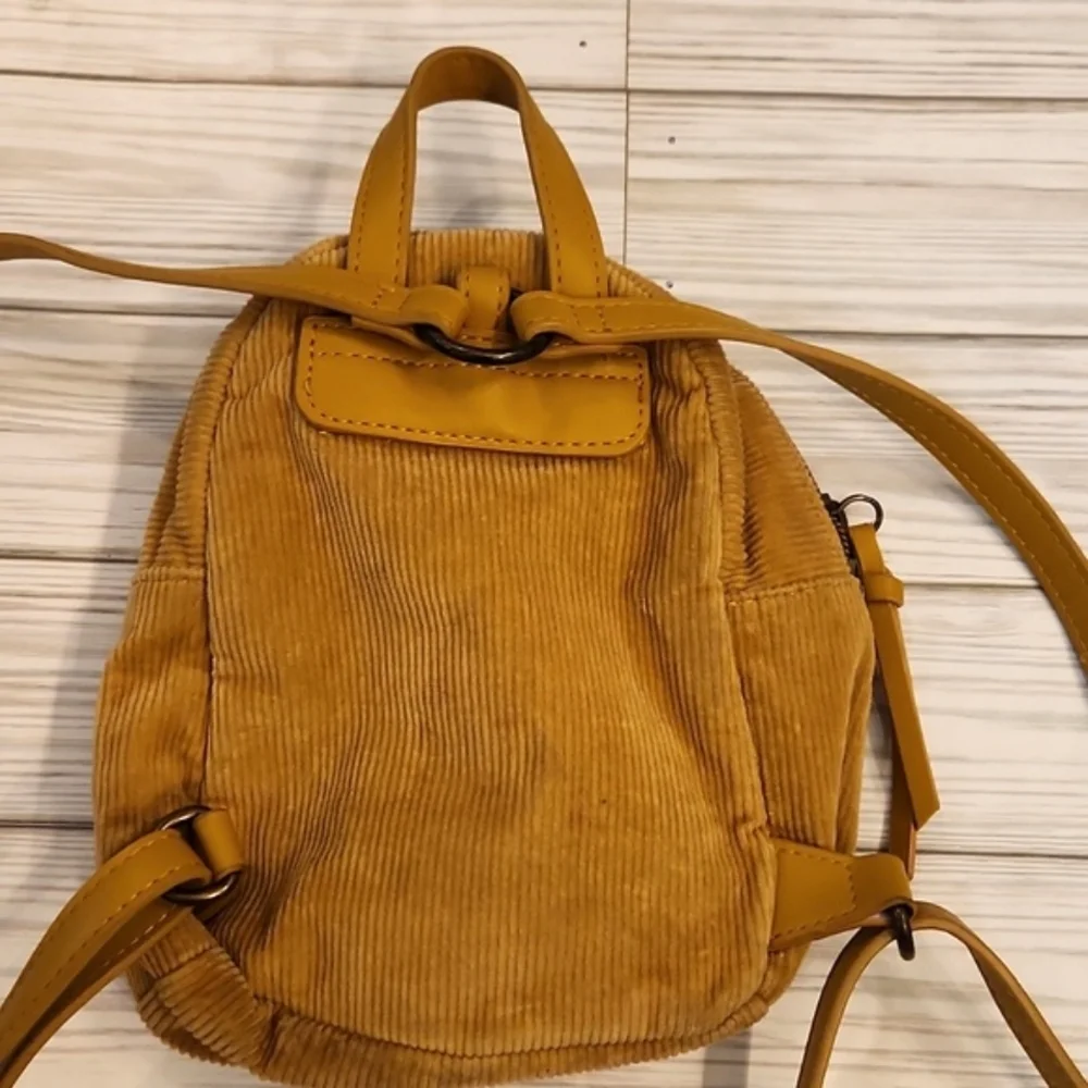Mustard Corduroy Mini Backpack with Floral & Leopard Patches